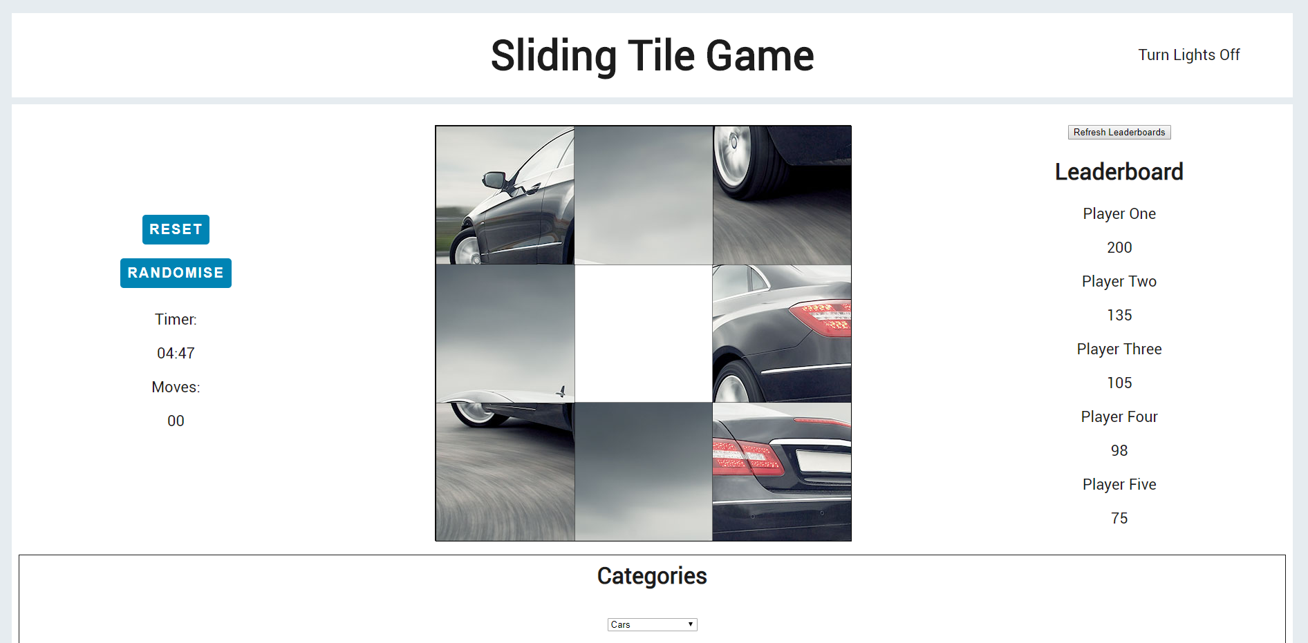 Sliding Tile Web Page Screenshot